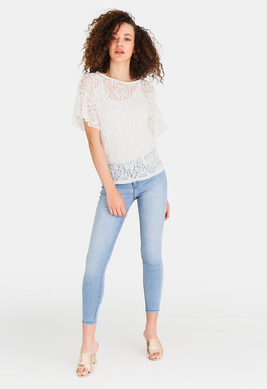 edit - Boxy Shape Bell Sleeve Lace Top White