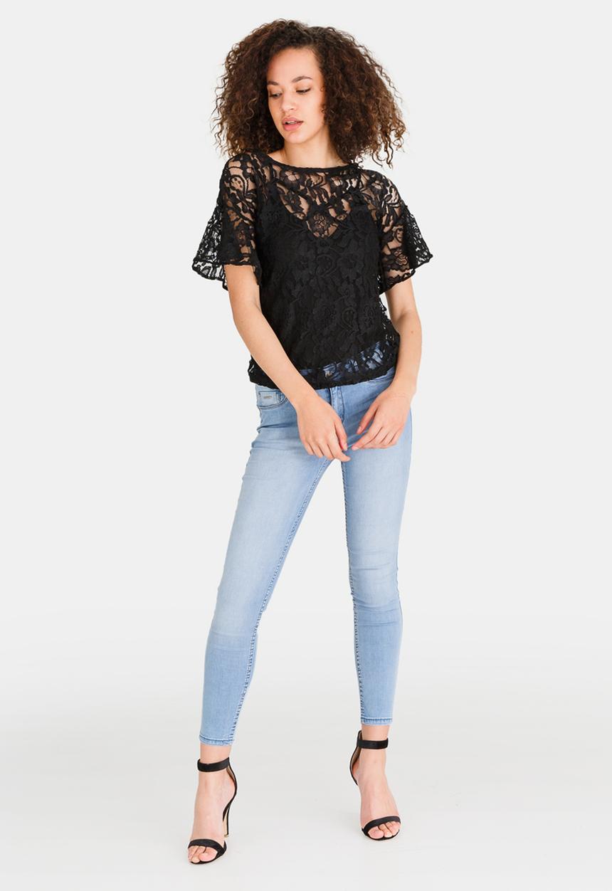 edit - Boxy Shape Bell Sleeve Lace Top Black
