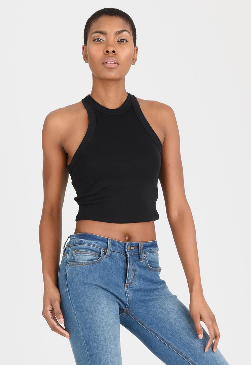 c(inch) - High Neck Cropped Top Black
