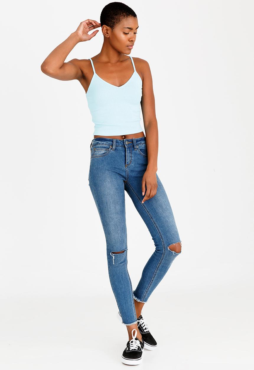 c(inch) - Ribbed Cropped Top Pale Blue