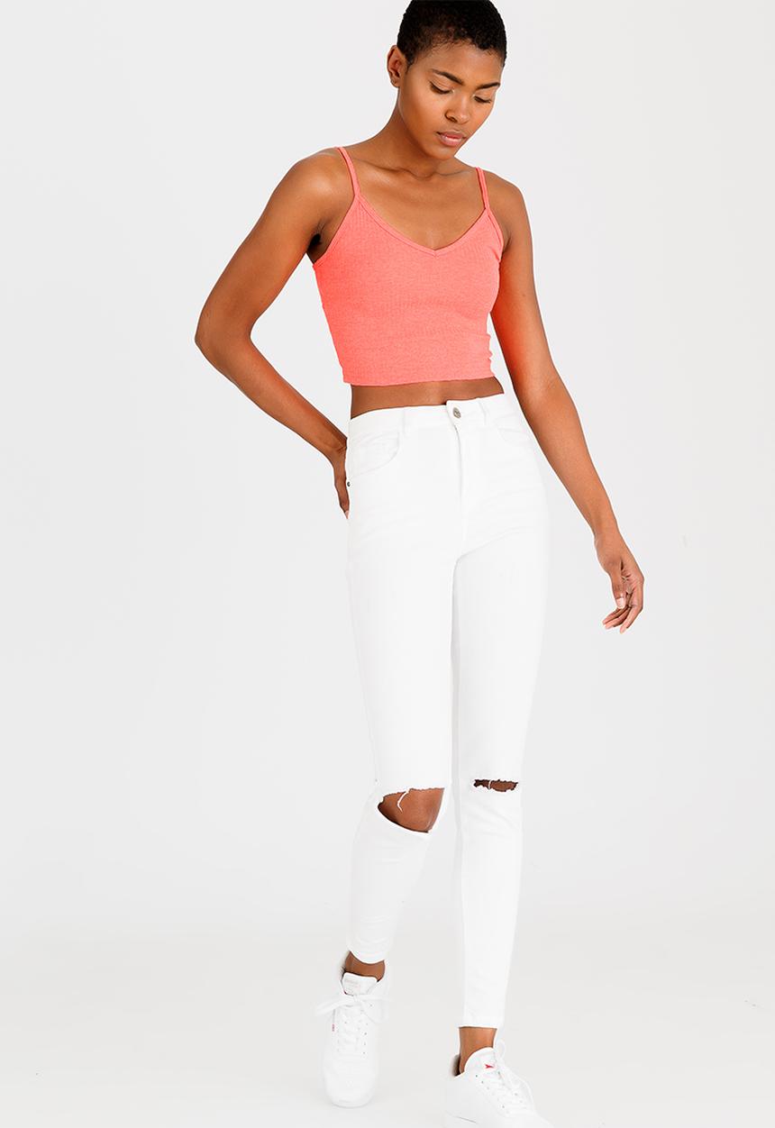 c(inch) - Ribbed Cropped Top Coral