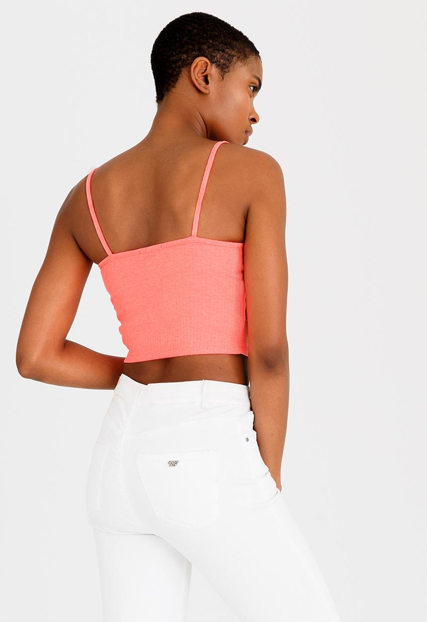 c(inch) - Ribbed Cropped Top Coral