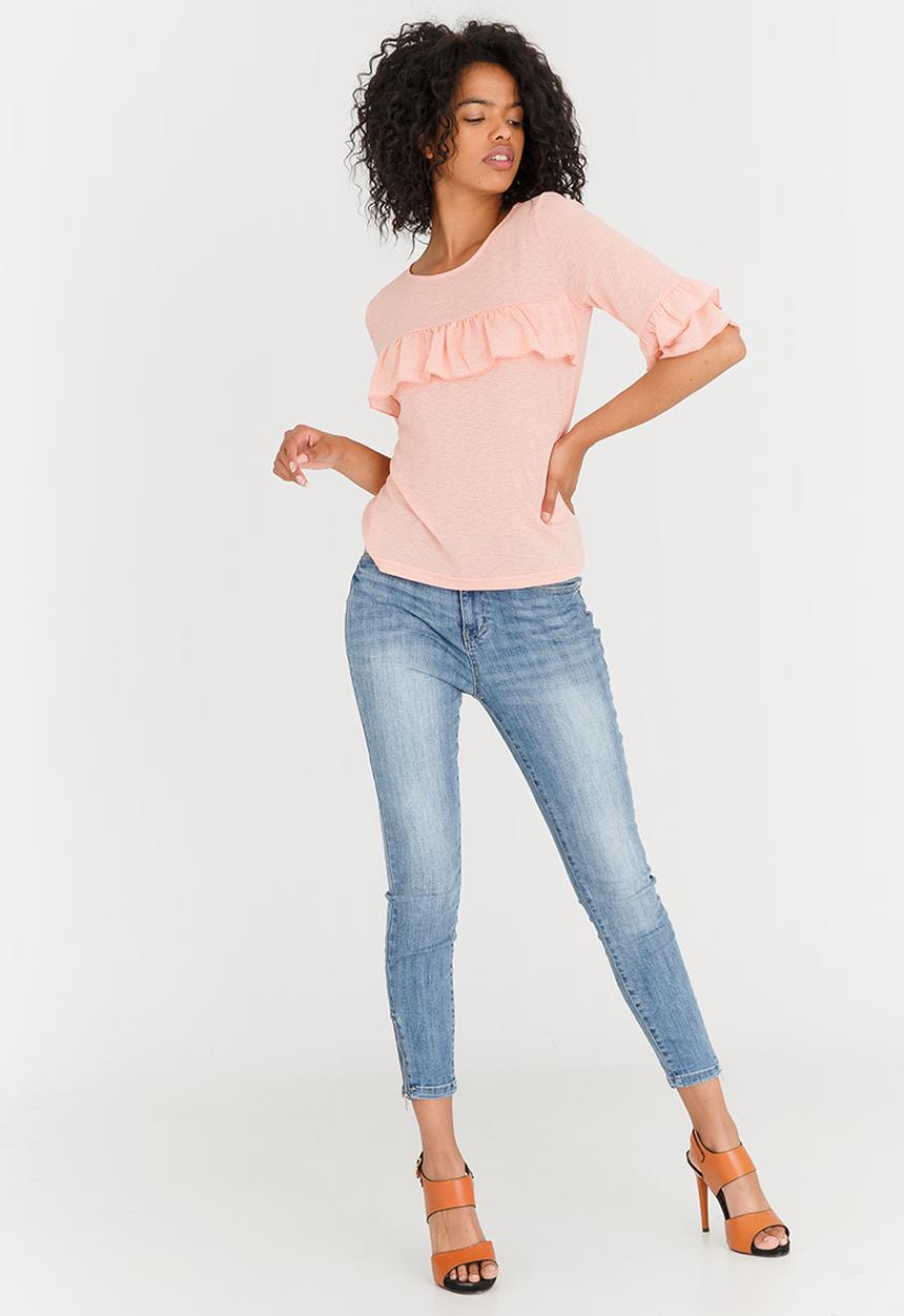 Vero Moda - Krista Short Sleeve Frill Detail Top Peach