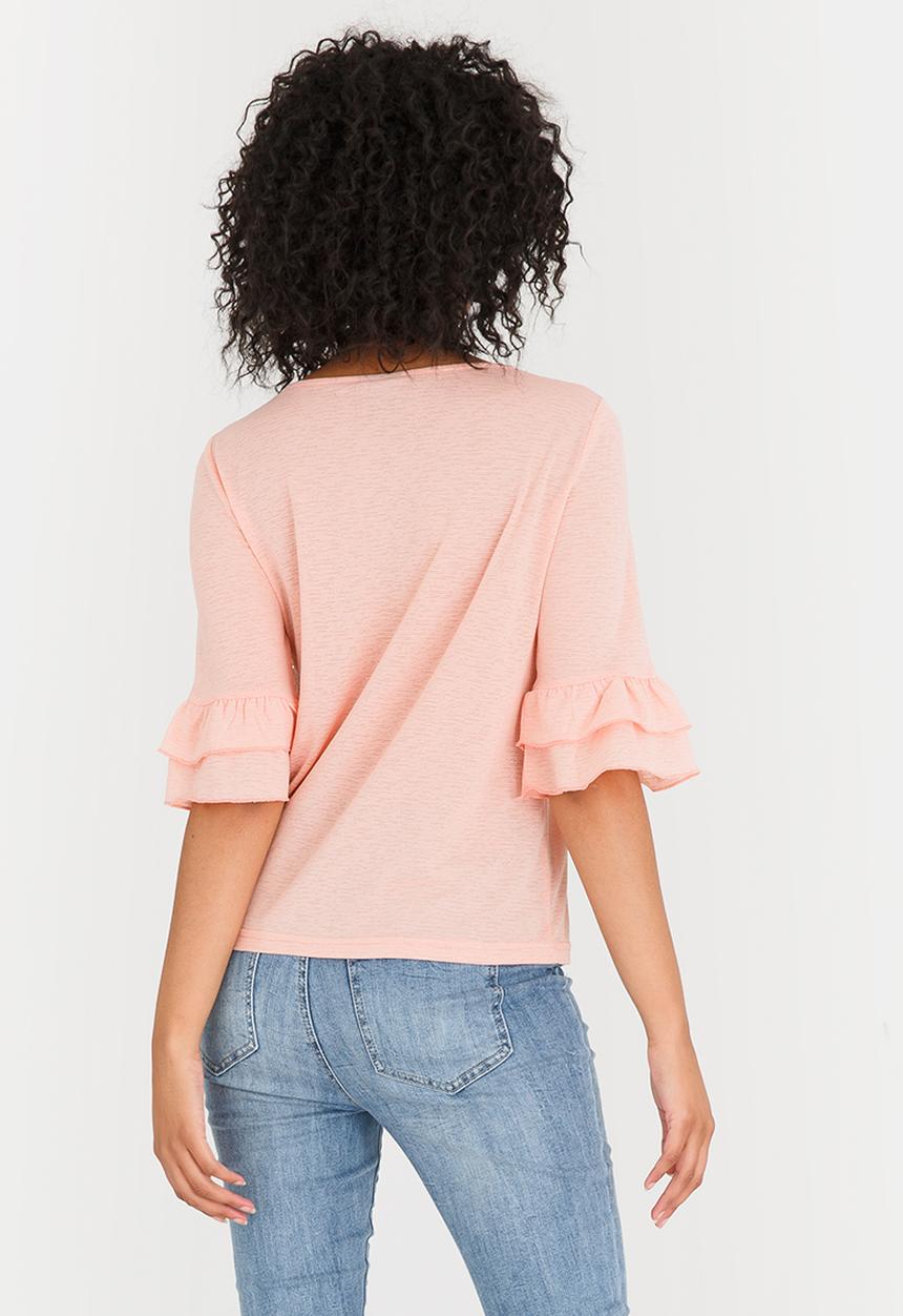 Vero Moda - Krista Short Sleeve Frill Detail Top Peach