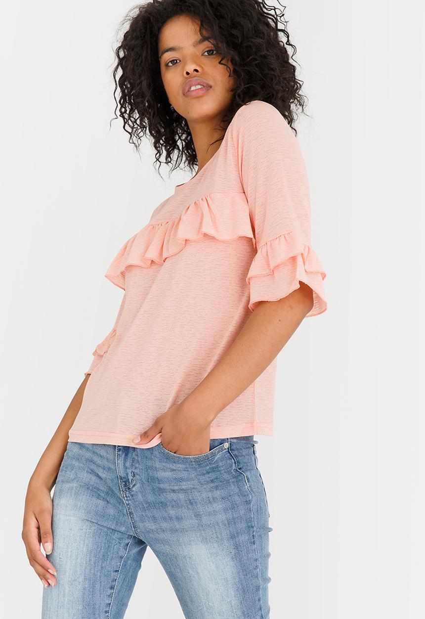 Vero Moda - Krista Short Sleeve Frill Detail Top Peach