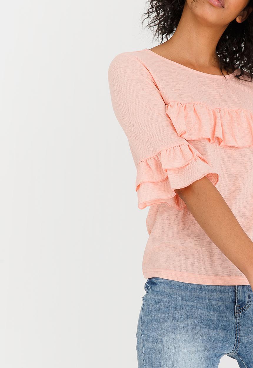 Vero Moda - Krista Short Sleeve Frill Detail Top Peach