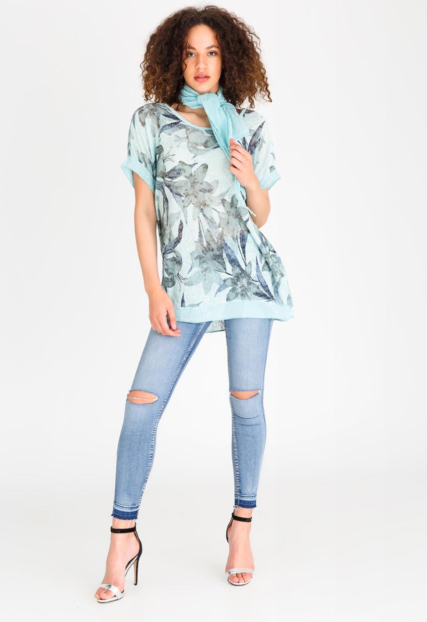 Revenge - Floral Print Top Mint