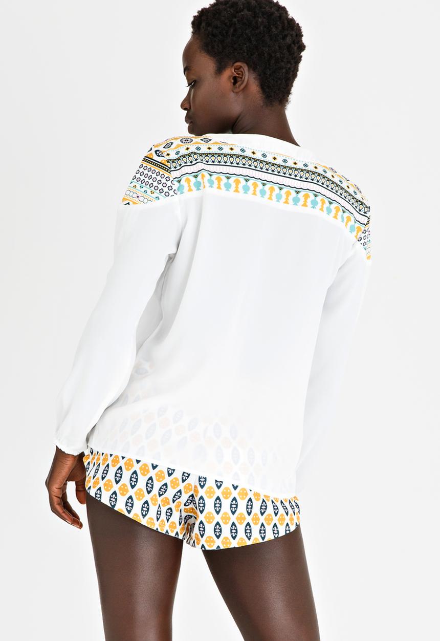 African Style Story - Shirt with stripe Contrast White