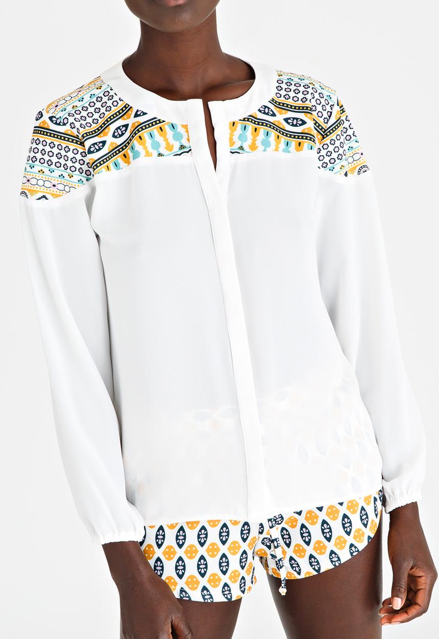 African Style Story - Shirt with stripe Contrast White