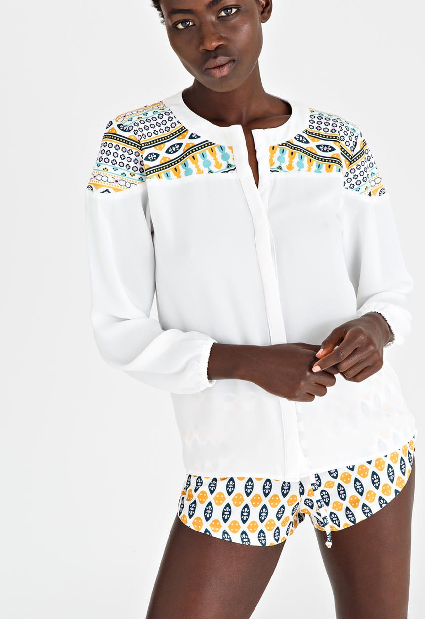 African Style Story - Shirt with stripe Contrast White