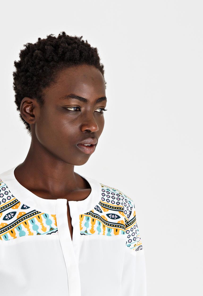African Style Story - Shirt with stripe Contrast White