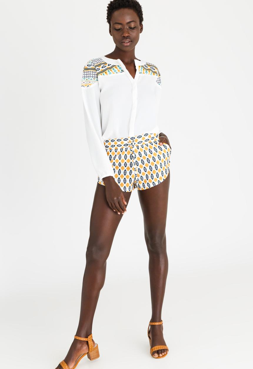 African Style Story - Shirt with stripe Contrast White