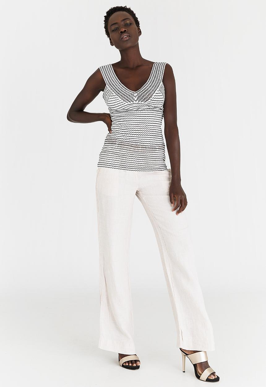 G Couture - Broadstrap V-neckline Striped Top Black and White
