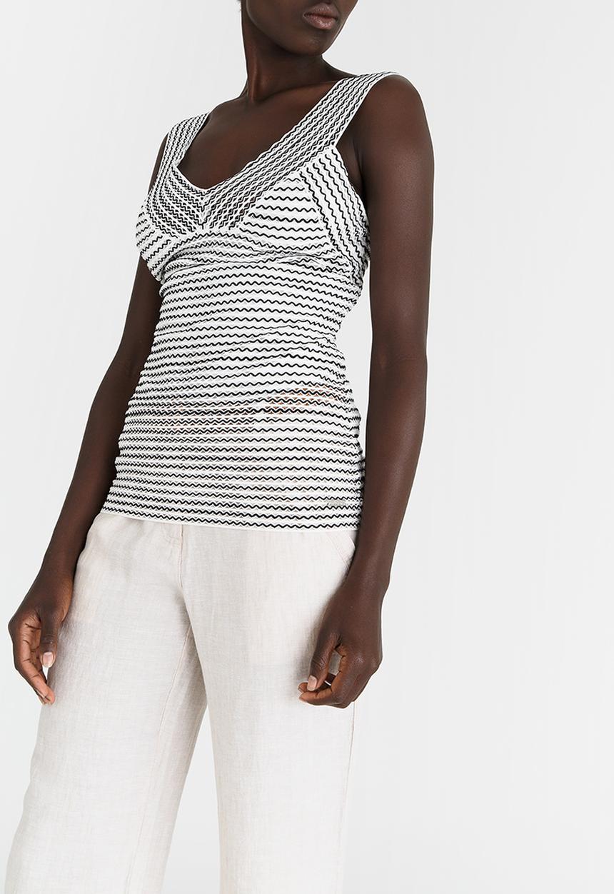 G Couture - Broadstrap V-neckline Striped Top Black and White
