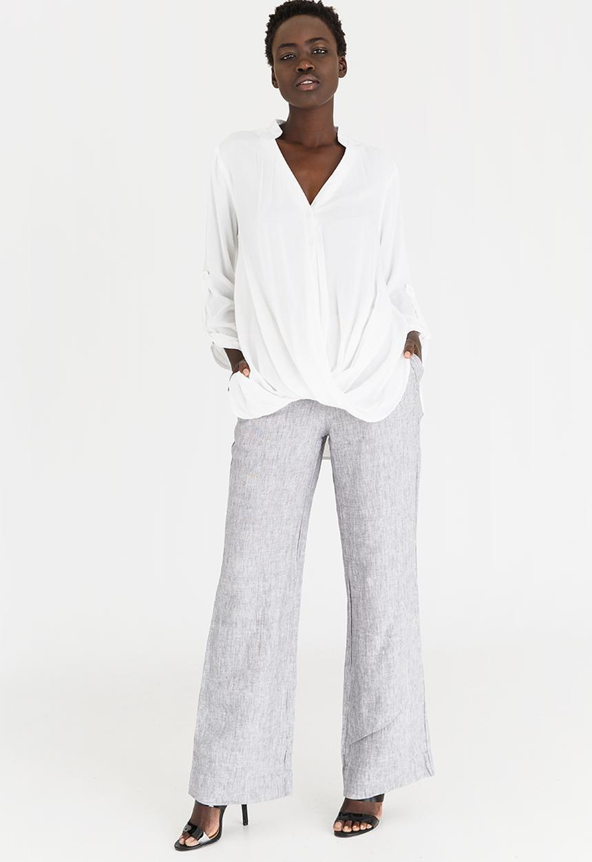 G Couture - Mockwrap Draped Blouse with Button Down White