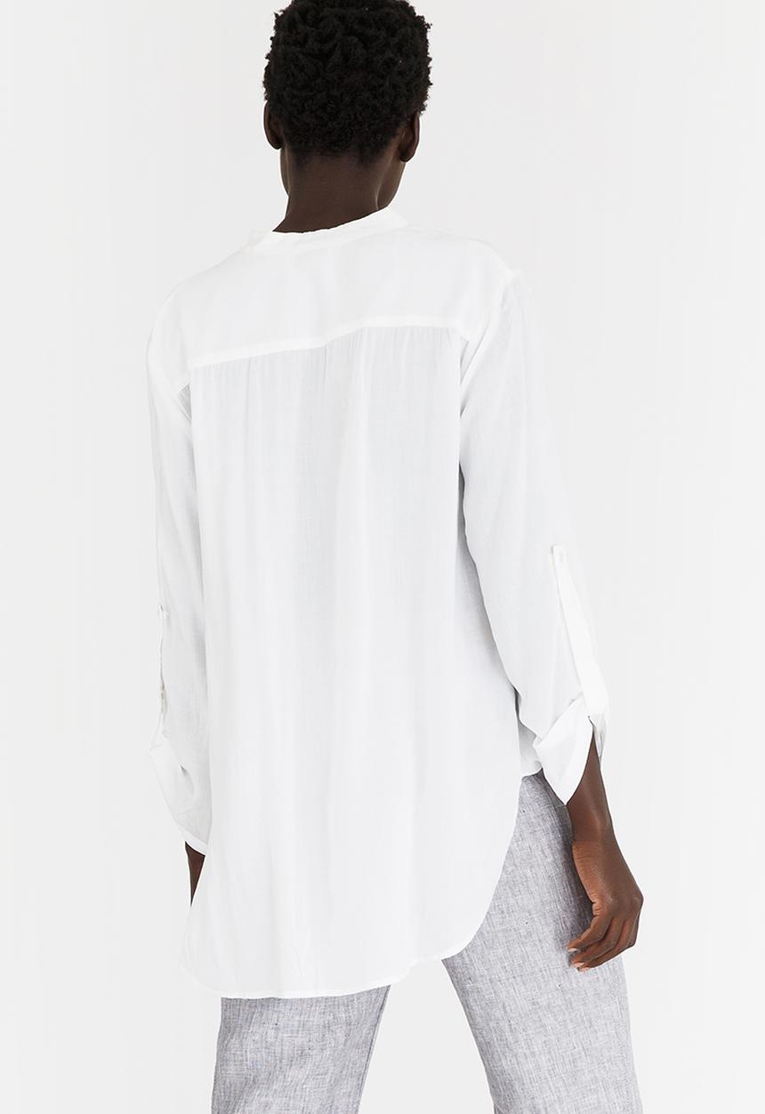 G Couture - Mockwrap Draped Blouse with Button Down White
