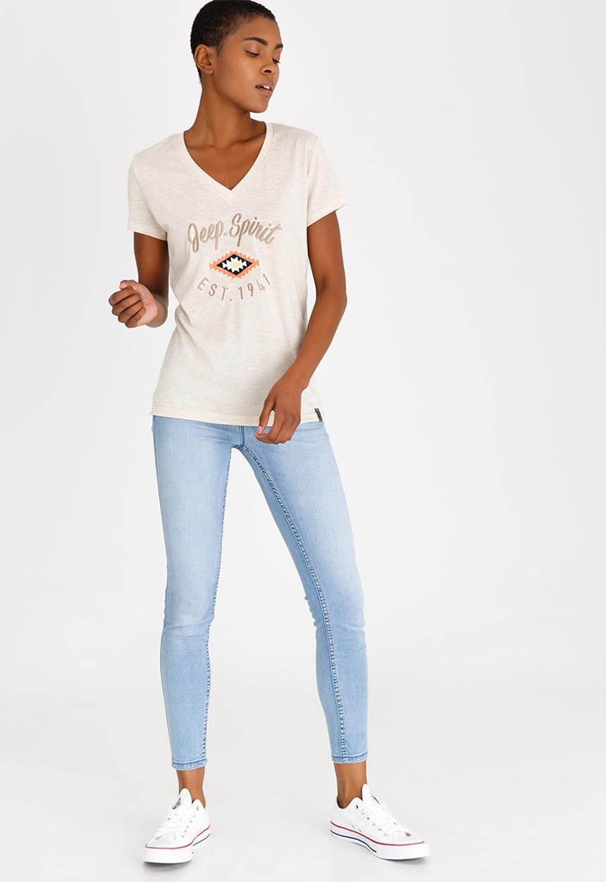 JEEP - Embroidered V-neck Tee Neutral