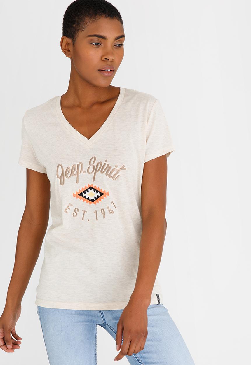 JEEP - Embroidered V-neck Tee Neutral