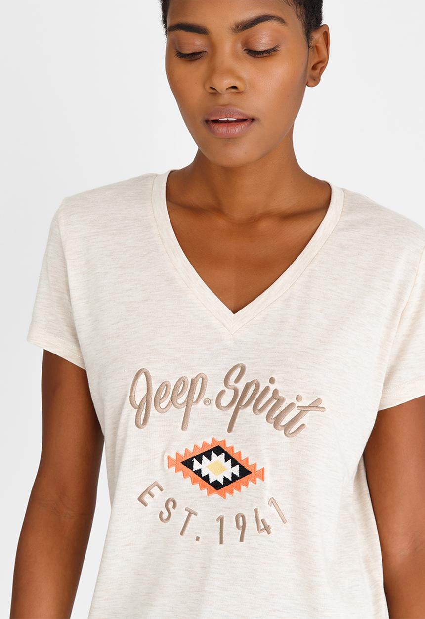 JEEP - Embroidered V-neck Tee Neutral