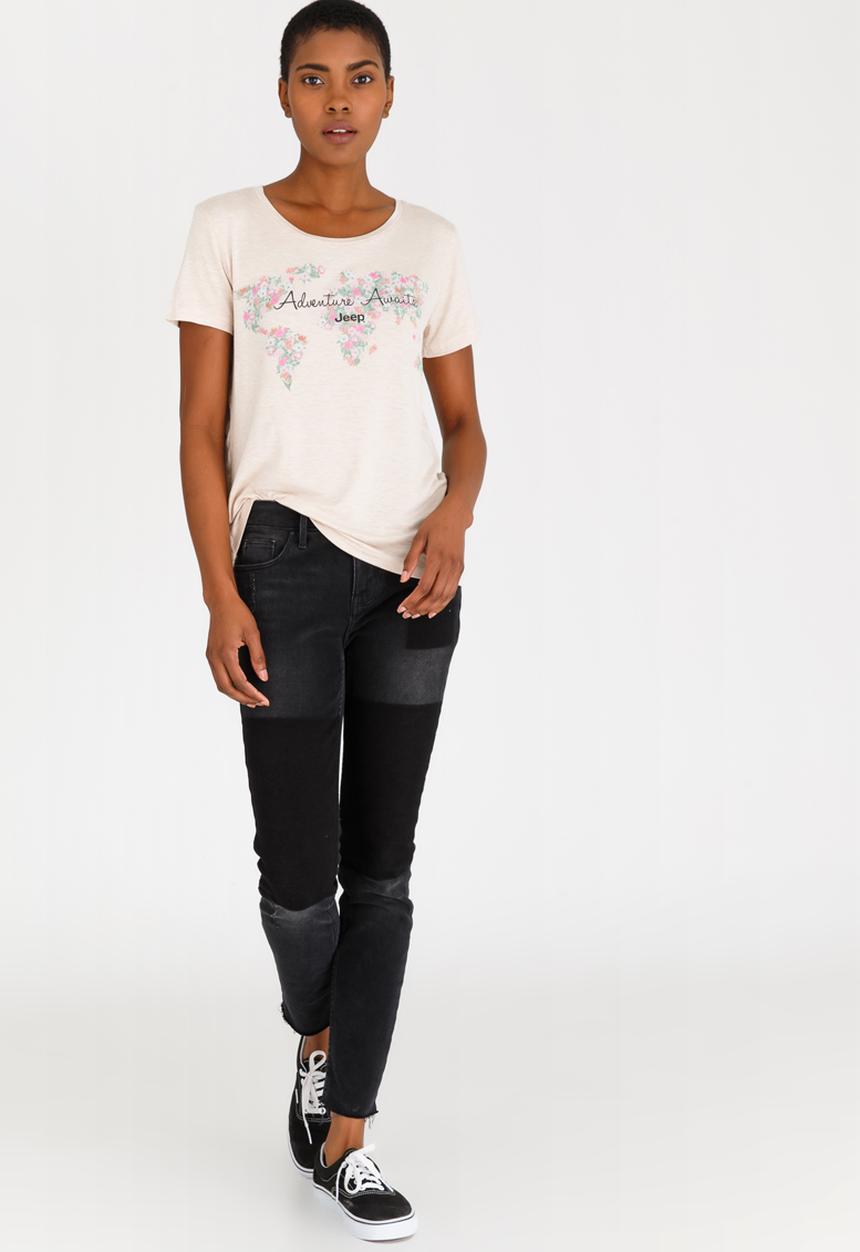 JEEP - Printed Scoop Neck Tee Stone