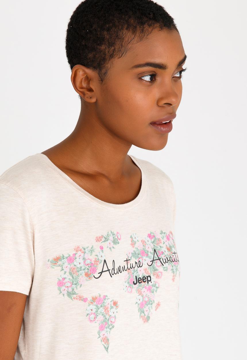 JEEP - Printed Scoop Neck Tee Stone