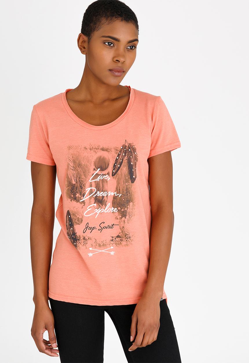 JEEP - Printed Embellished Tee Coral