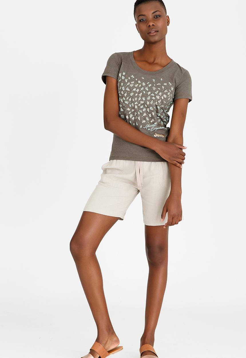 JEEP - Foil Printed Scoop Neck Tee Dark Green