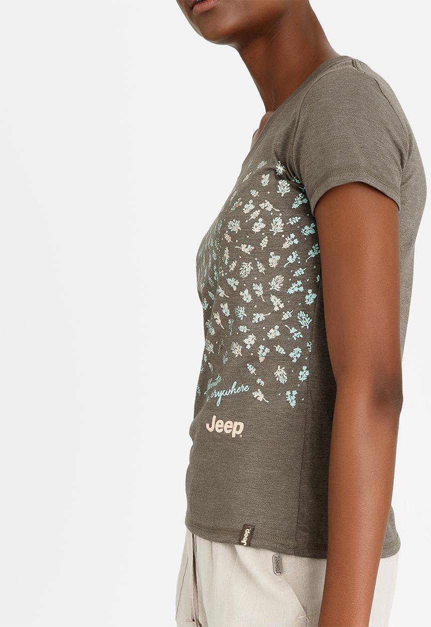 JEEP - Foil Printed Scoop Neck Tee Dark Green