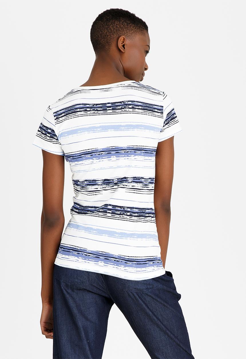 JEEP - Printed Stripe V-neck Tee Blue and White