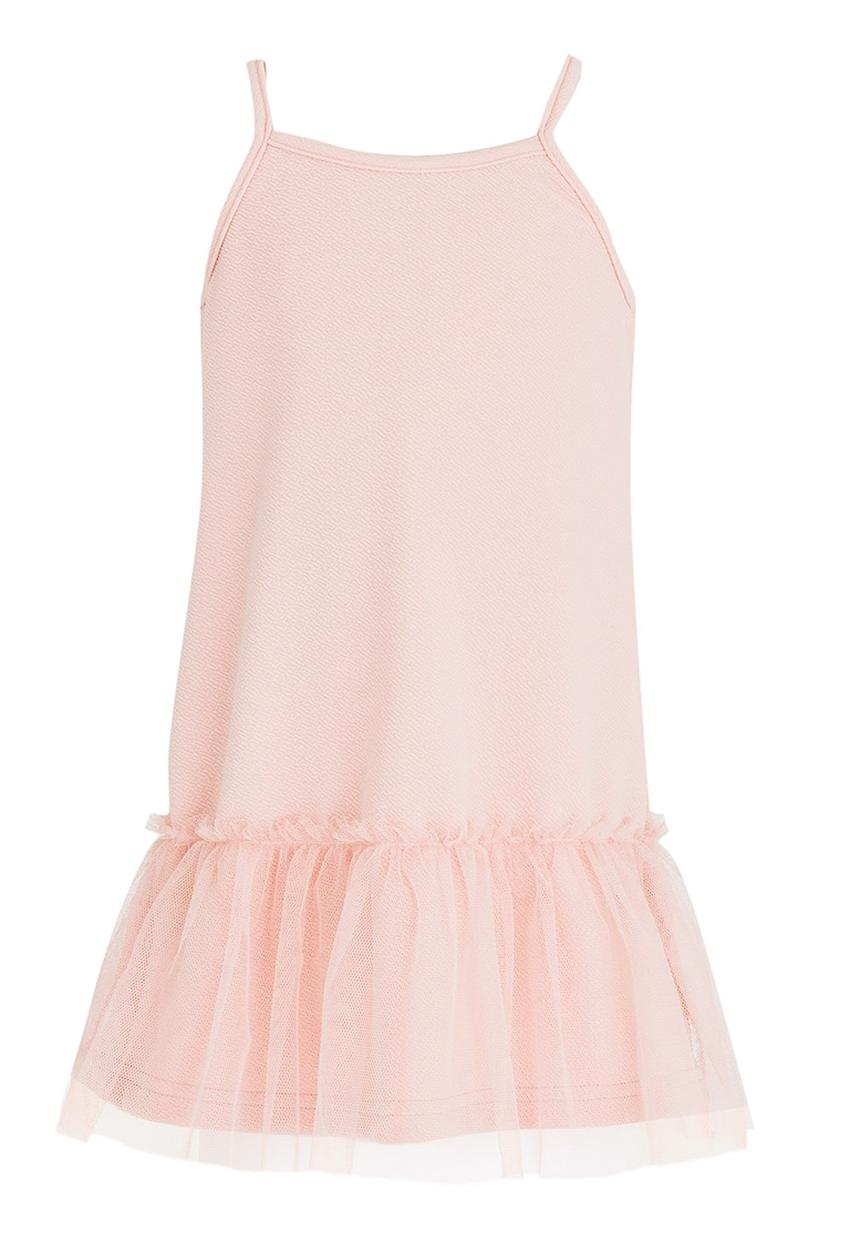See-Saw - Dropped Waist dress with Mesh Layer Mid Pink