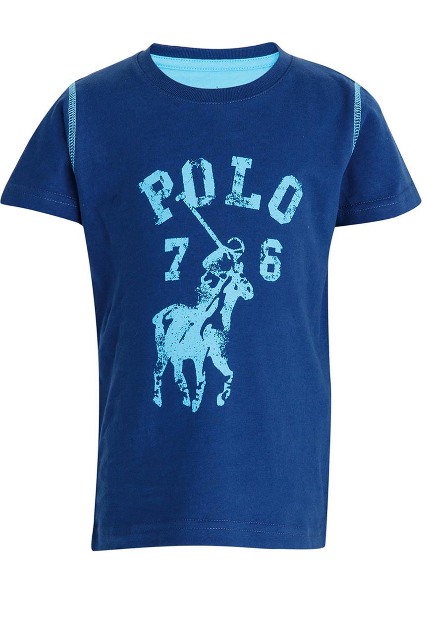 POLO - Distressed Crew Neck Tee Blue
