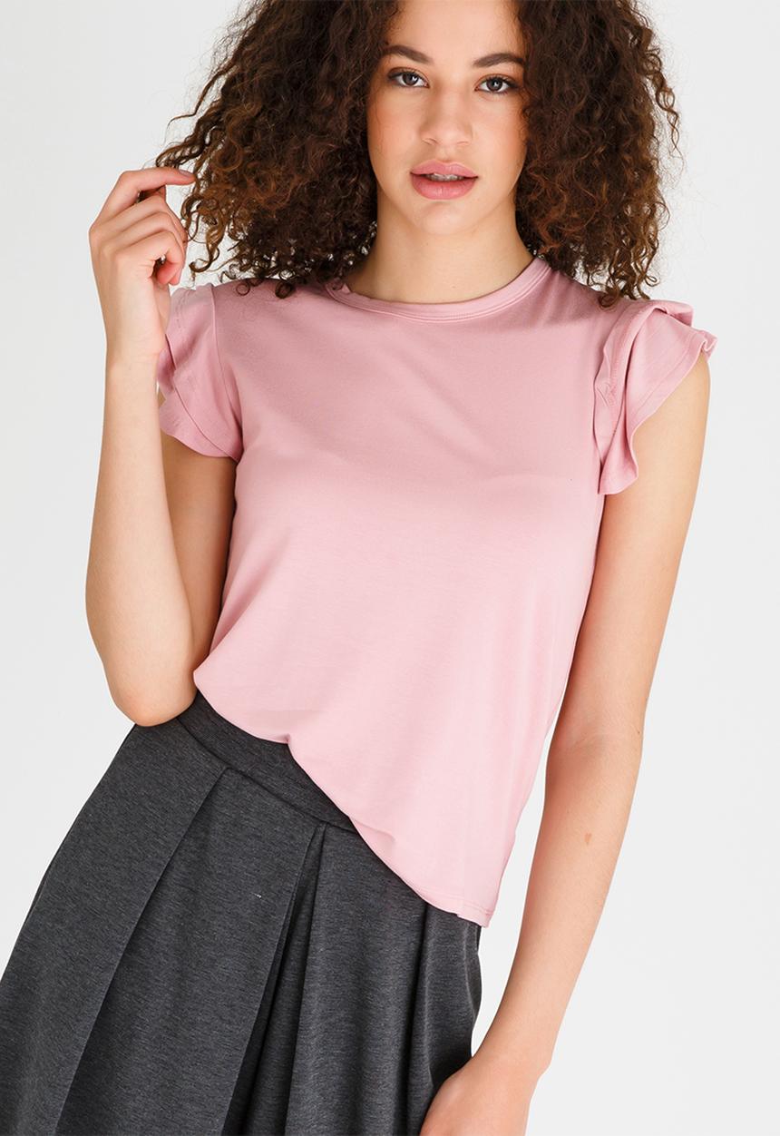 edit - Knit Top with Ruffle Sleeves Mid Pink