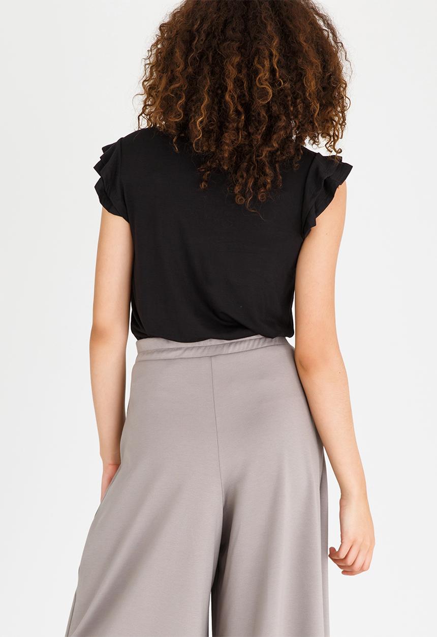 edit - Knit Top with Ruffle Sleeves Black