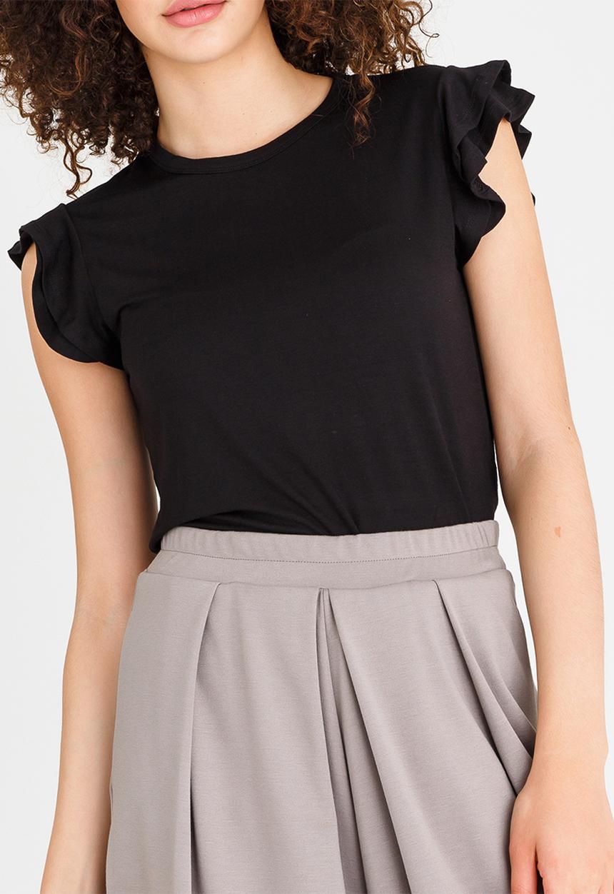 edit - Knit Top with Ruffle Sleeves Black