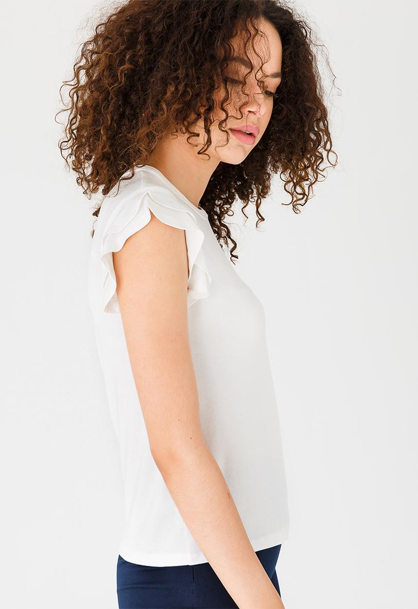 edit - Knit Top with Ruffle Sleeves White