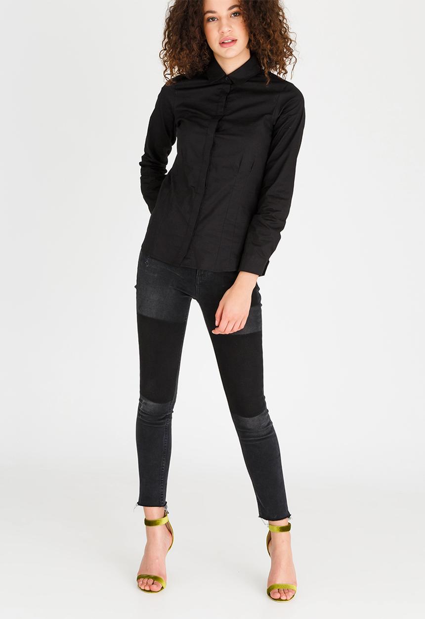 edit - Long-sleeve Button Down Shirt Black