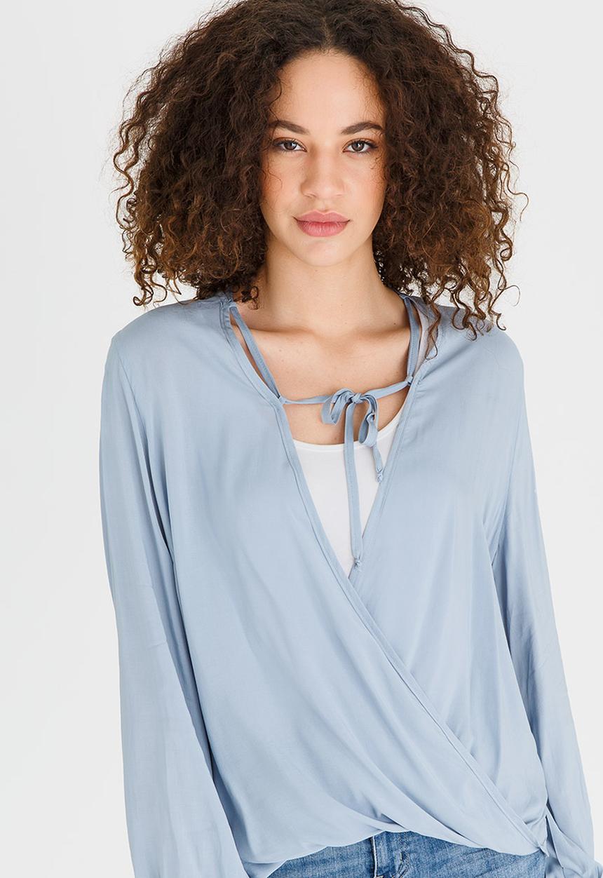 edit - Wrap Over Blouse with Front Detail Pale Blue