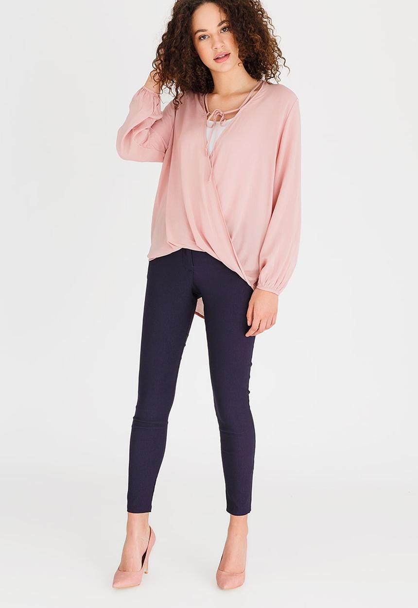 edit - Wrap Over Blouse with Front Detail Pale Pink