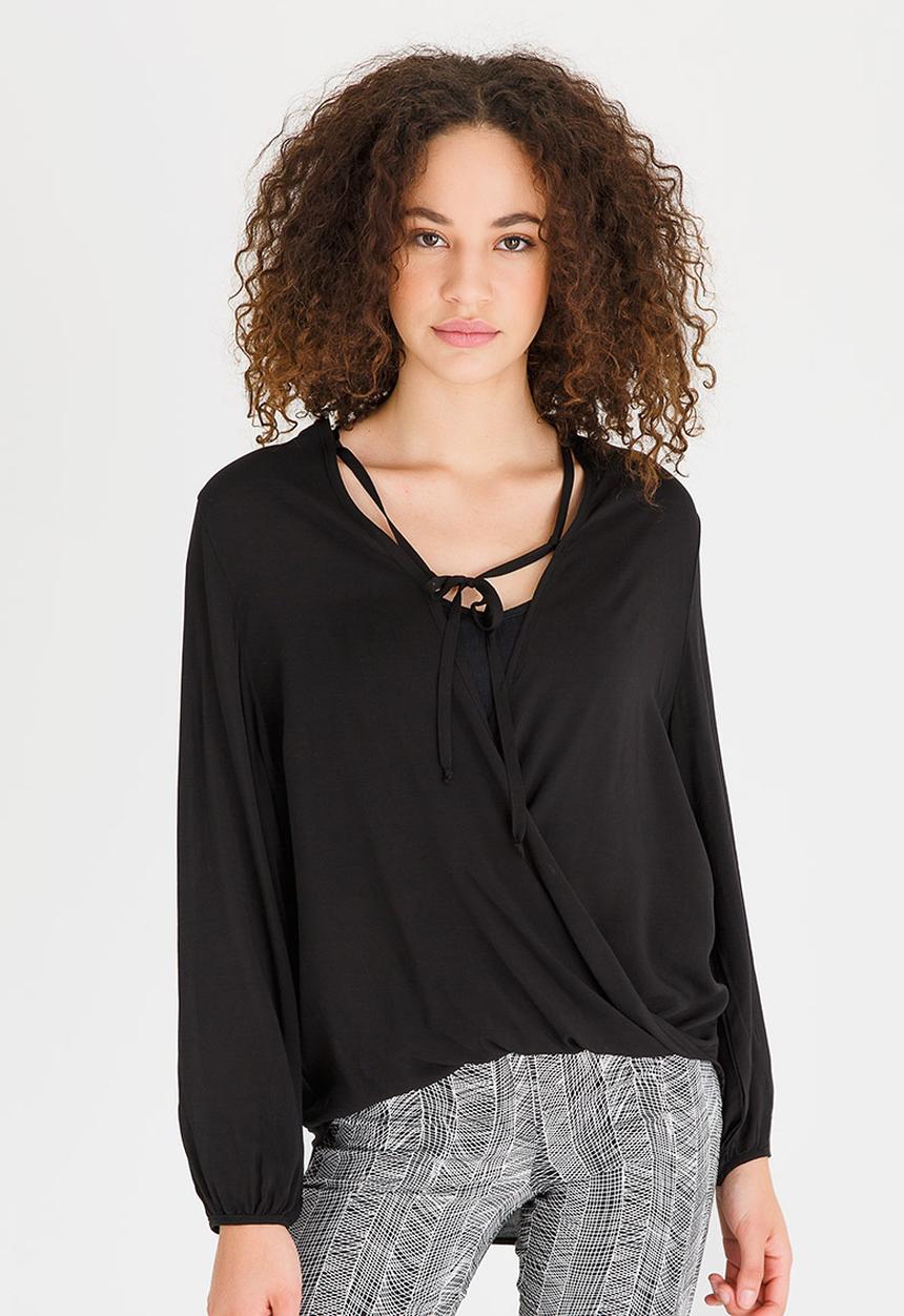 edit - Wrap Over Blouse with Front Detail Black