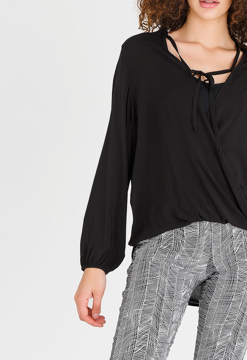 edit - Wrap Over Blouse with Front Detail Black