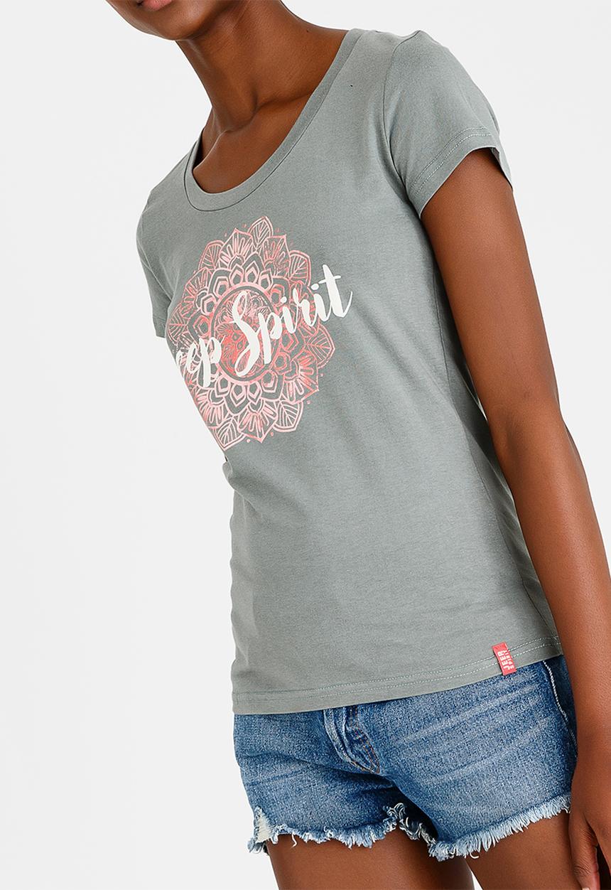 JEEP - Printed Scoop Neck Tee Khaki Green