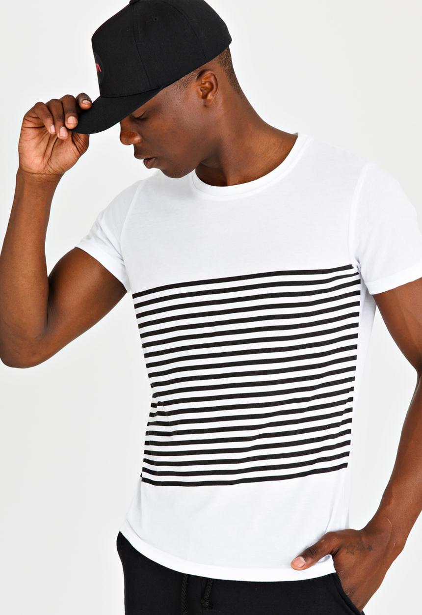 Unruly - Diagonal Stripe Tee White