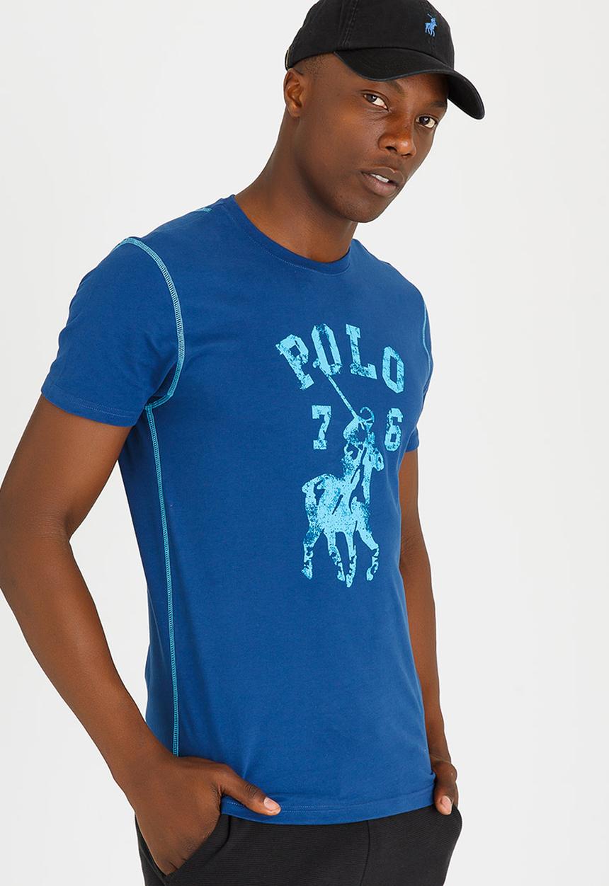 POLO - Distressed Print T Shirt Dark Blue