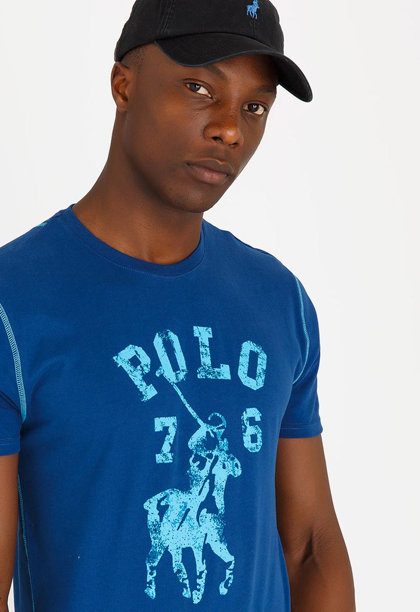 POLO - Distressed Print T Shirt Dark Blue