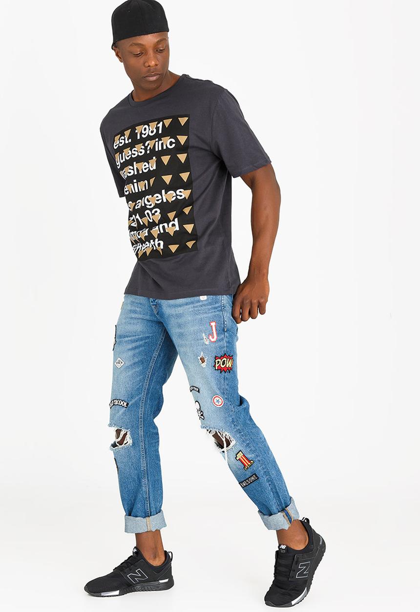 GUESS - Basic Pattern Tri Crew Tee Charcoal