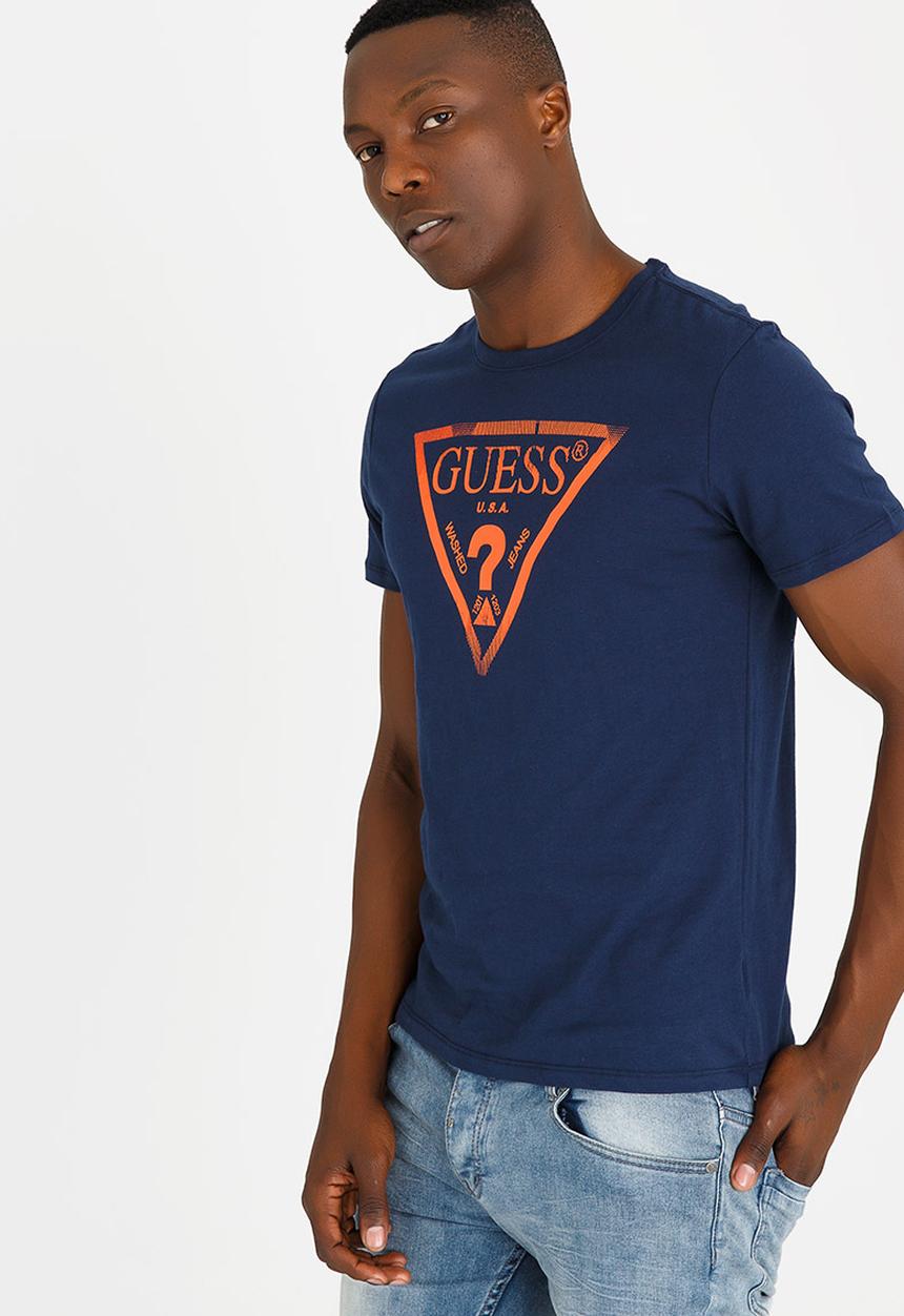 GUESS - Basic Liner Logo Crew Tee Navy