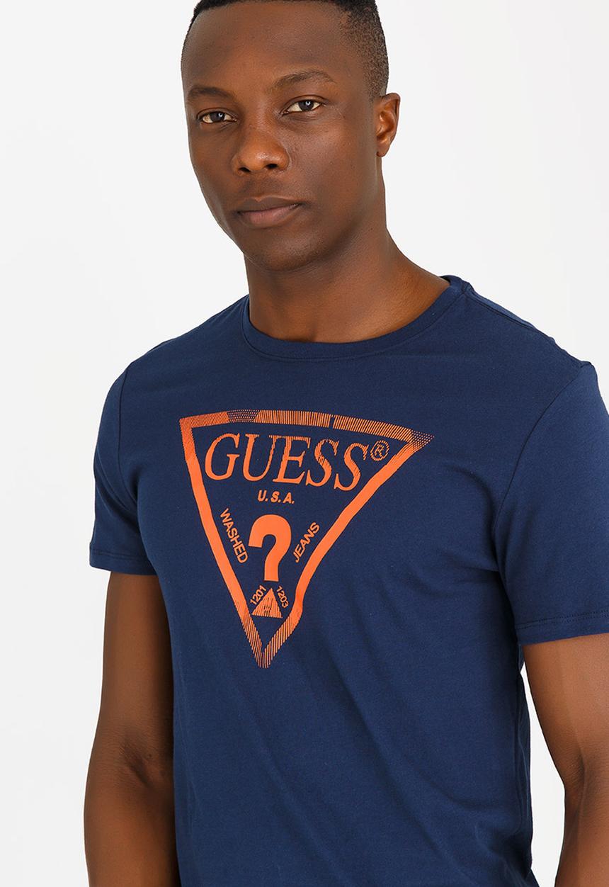 GUESS - Basic Liner Logo Crew Tee Navy