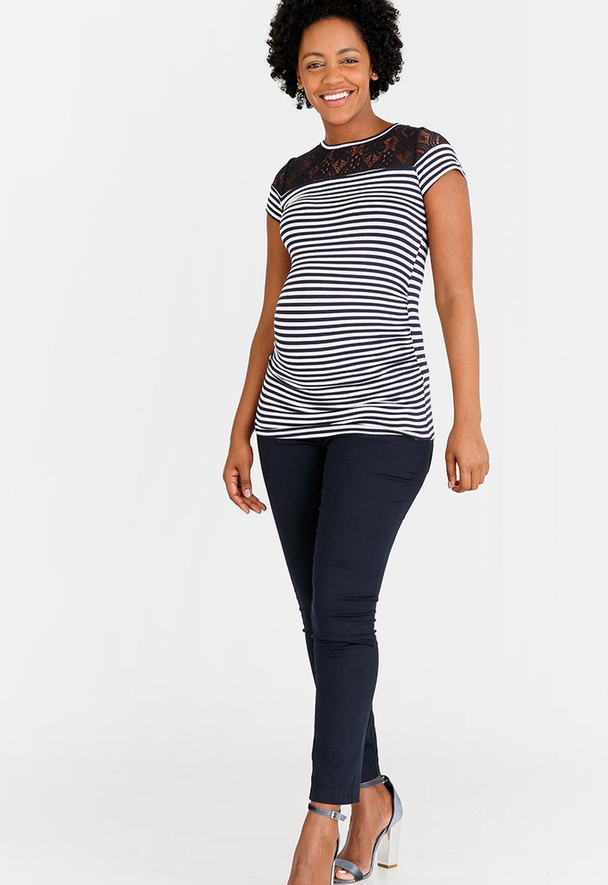 edit Maternity - Lace Inset Stripe T-shirt Navy & White