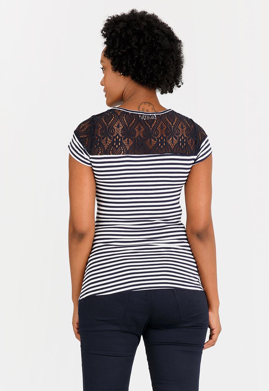 edit Maternity - Lace Inset Stripe T-shirt Navy & White