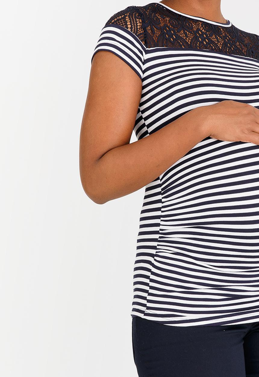 edit Maternity - Lace Inset Stripe T-shirt Navy & White